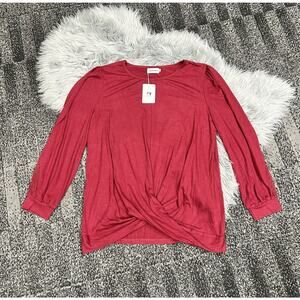 Lonolaka Women's Burgundy Twist Front‎ Long Sleeve Top Size Large